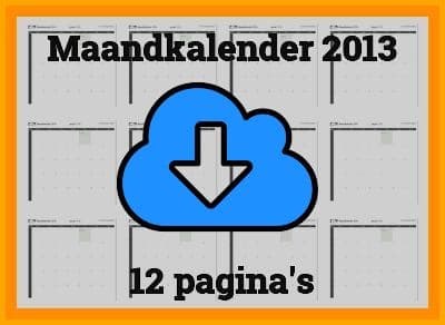 thumbnail maandkalender voor het jaar 2013 in papierformaat A4 Liggend Landscape en bestandsformaat PDF Adobe Acrobat met Feestdagen België 